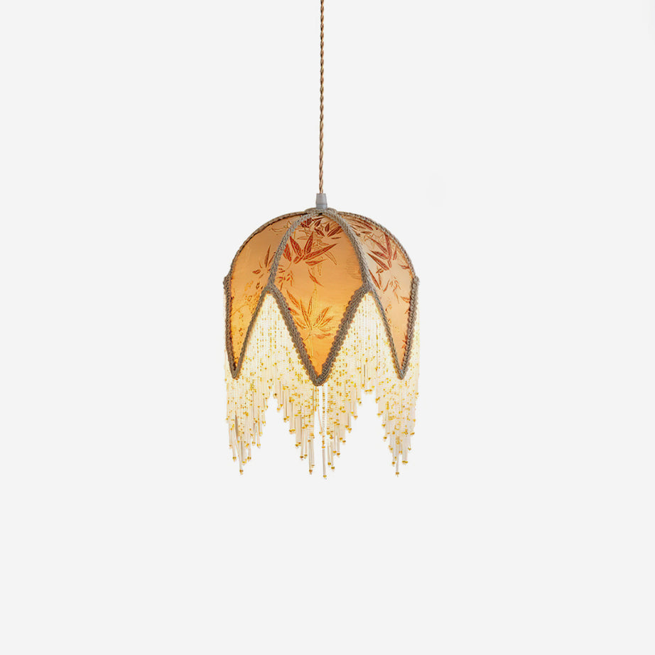 Magnolia Pendant Lamp Tassel Fabric Floral Bamboo Fringe - Neutral Decor