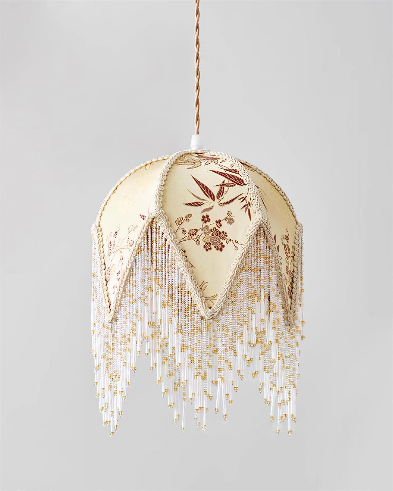 Magnolia Pendant Lamp Tassel Fabric Floral Bamboo Fringe - Neutral Decor