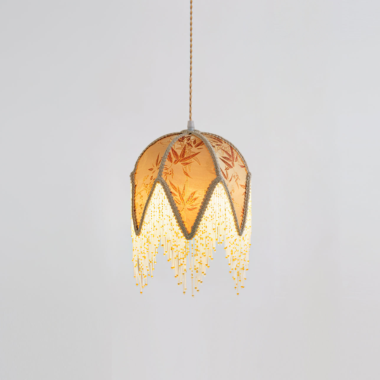 Magnolia Pendant Lamp Tassel Fabric Floral Bamboo Fringe - Neutral Decor