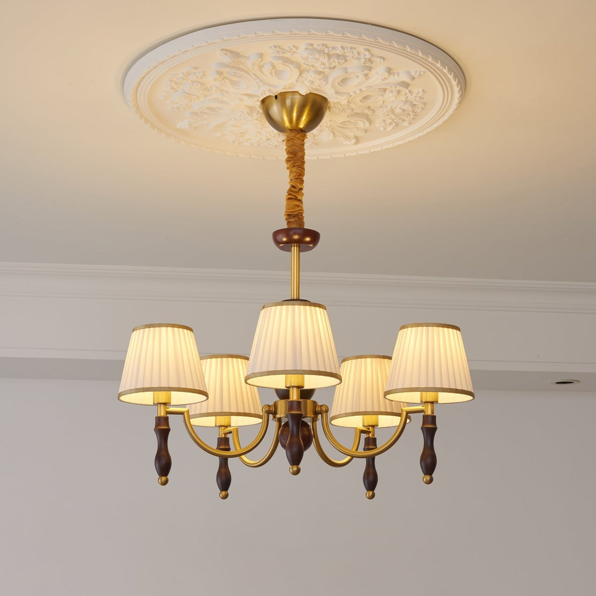 Goro Chandelier Floral Shades and Walnut