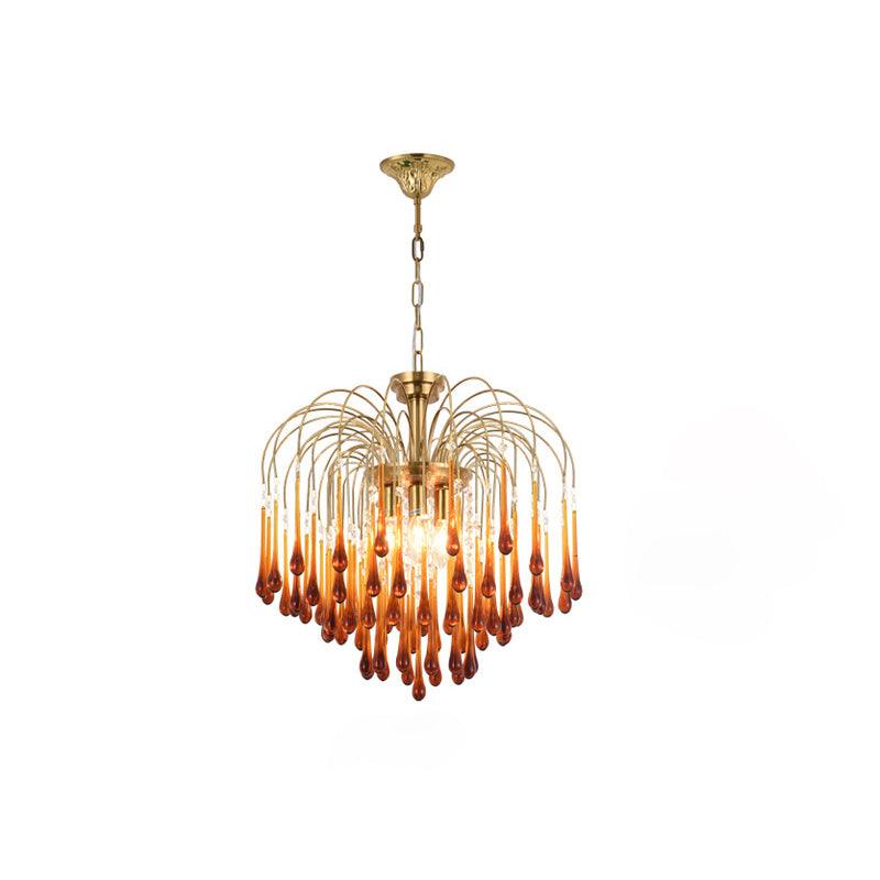 Lustra Chandelier Golden Arms and Crystal - Neutral Decor
