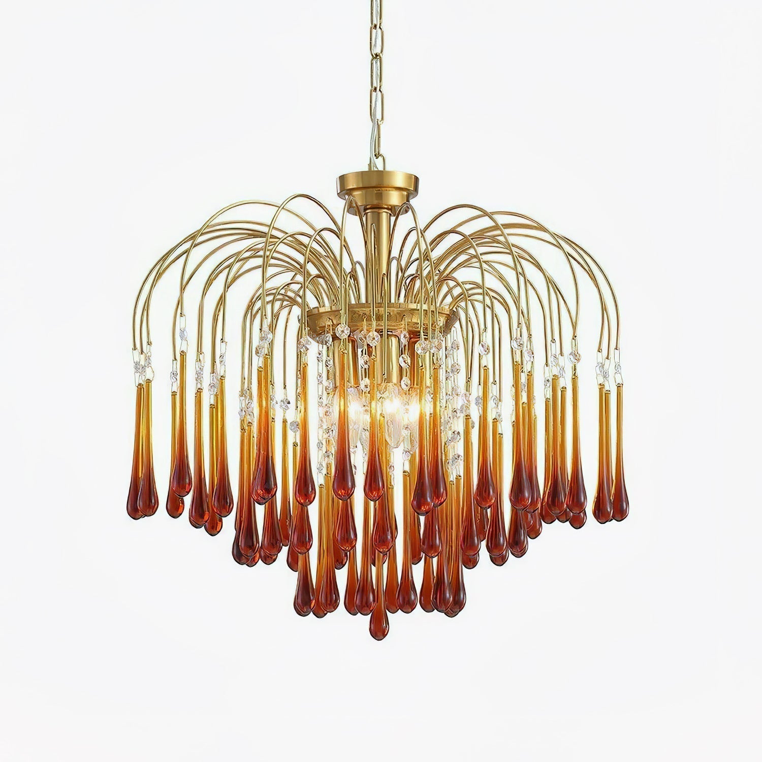 Lustra Chandelier Golden Arms and Crystal - Neutral Decor