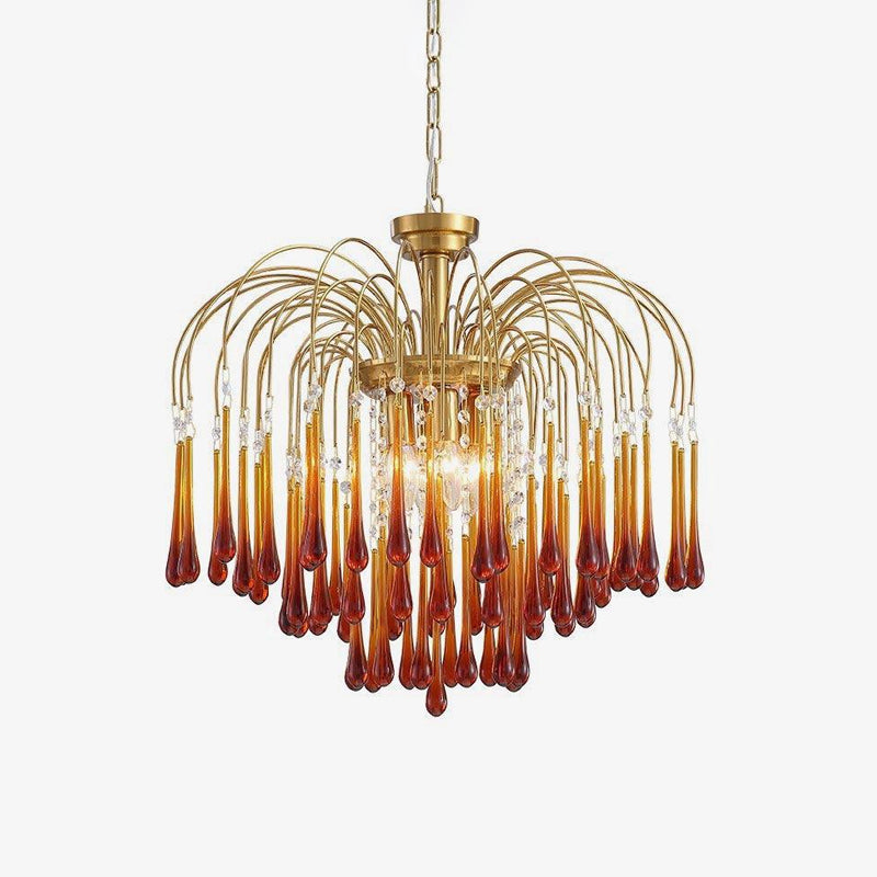 Lustra Chandelier Golden Arms and Crystal - Neutral Decor