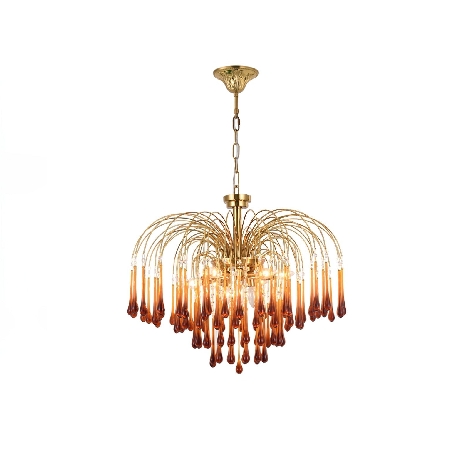 Lustra Chandelier Golden Arms and Crystal - Neutral Decor