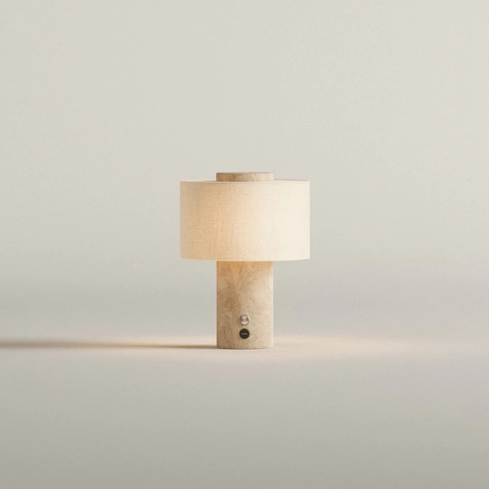 Kalvy Cylindrical Travertine Marble Table Lamp