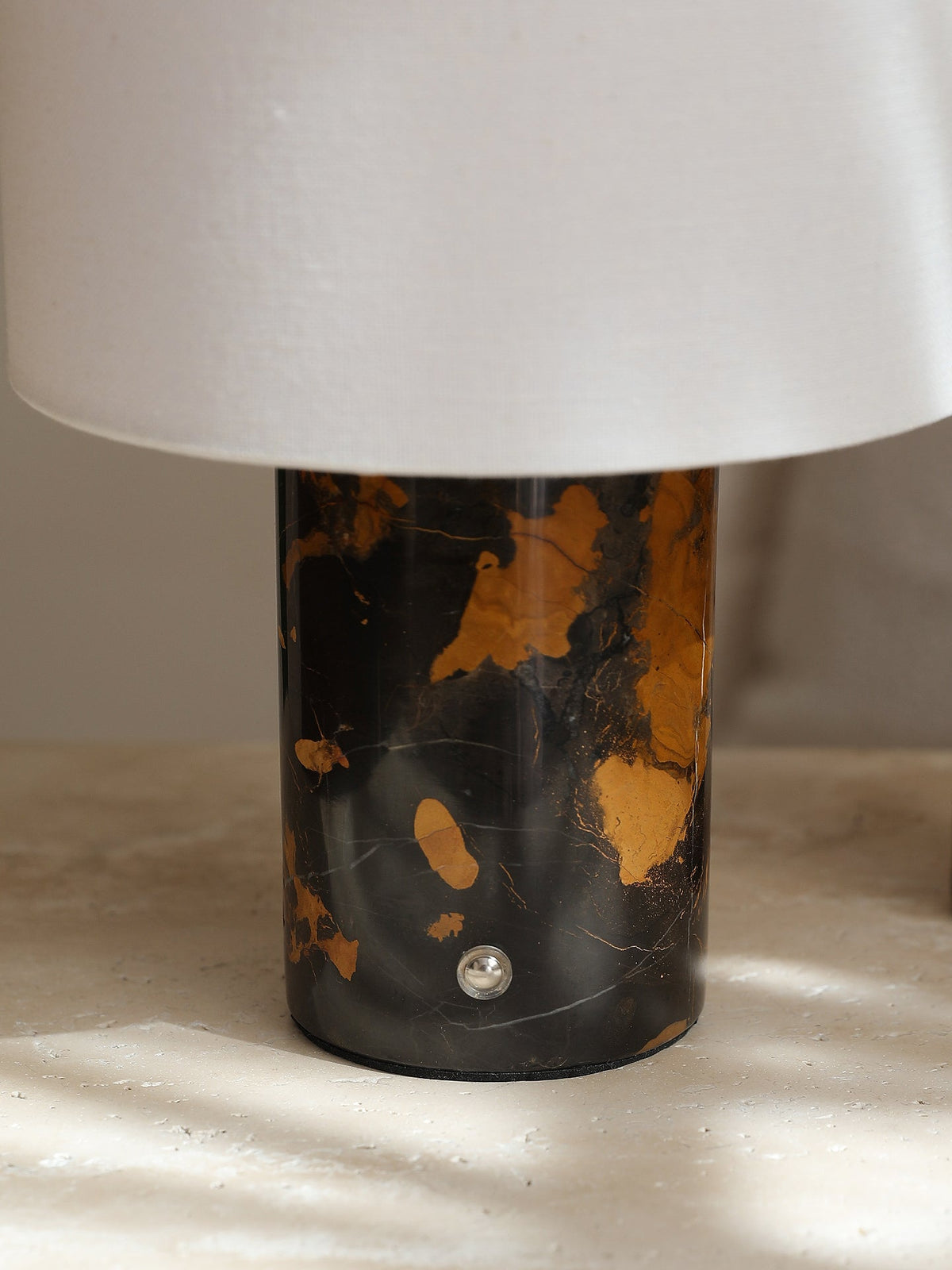 Kalvy Cylindrical Travertine Marble Table Lamp