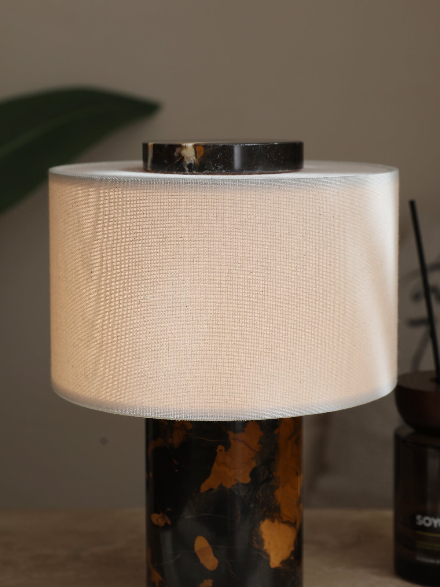 Kalvy Cylindrical Travertine Marble Table Lamp
