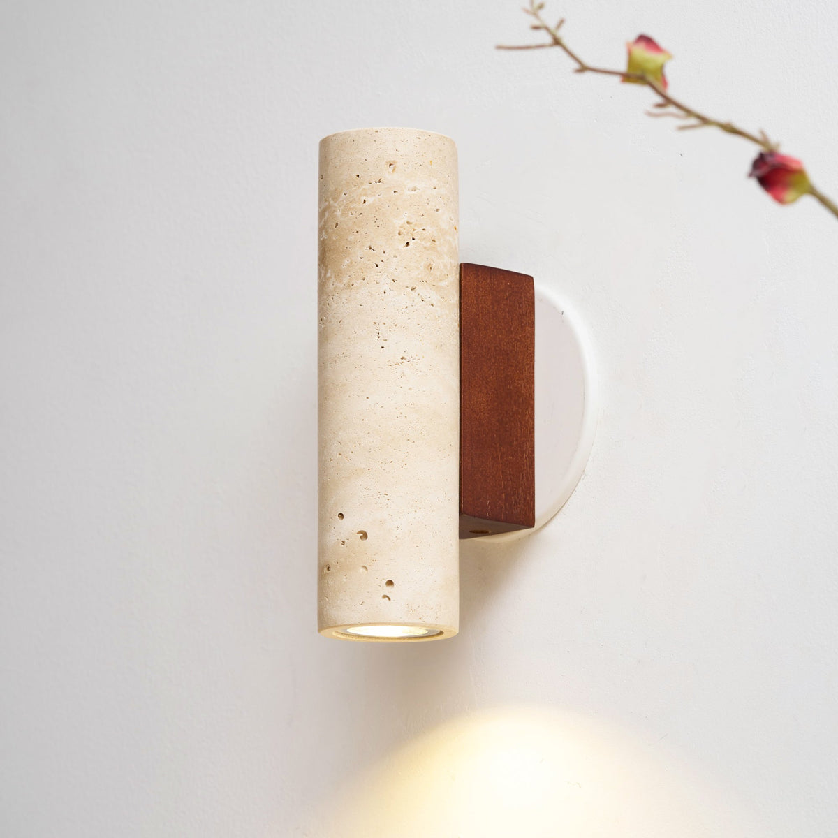 Nula Cylinder-Wood Travertine Wall Light