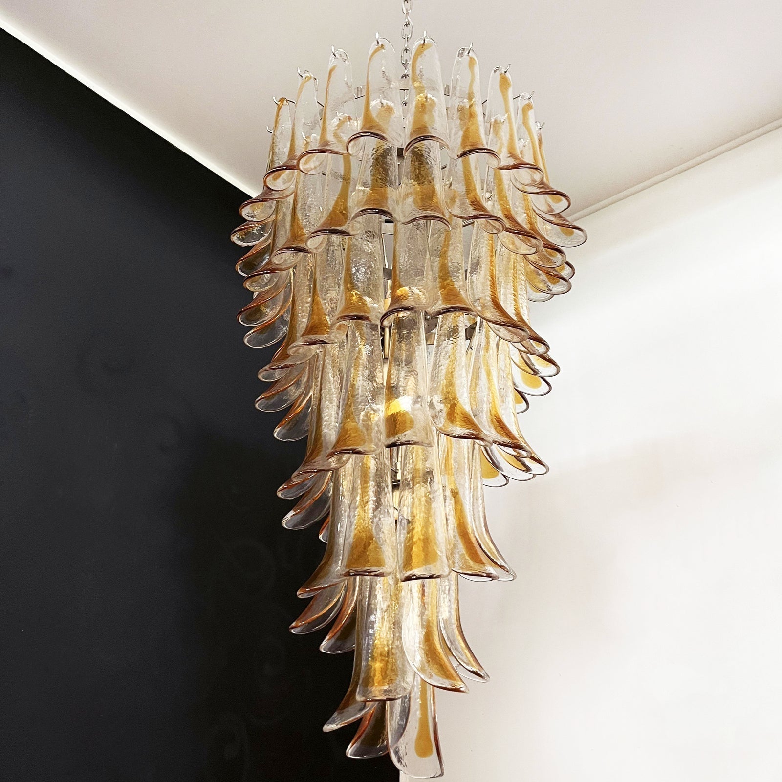 Eirinira Chandelier Gold Murano Glass Petals Layered Cascading
