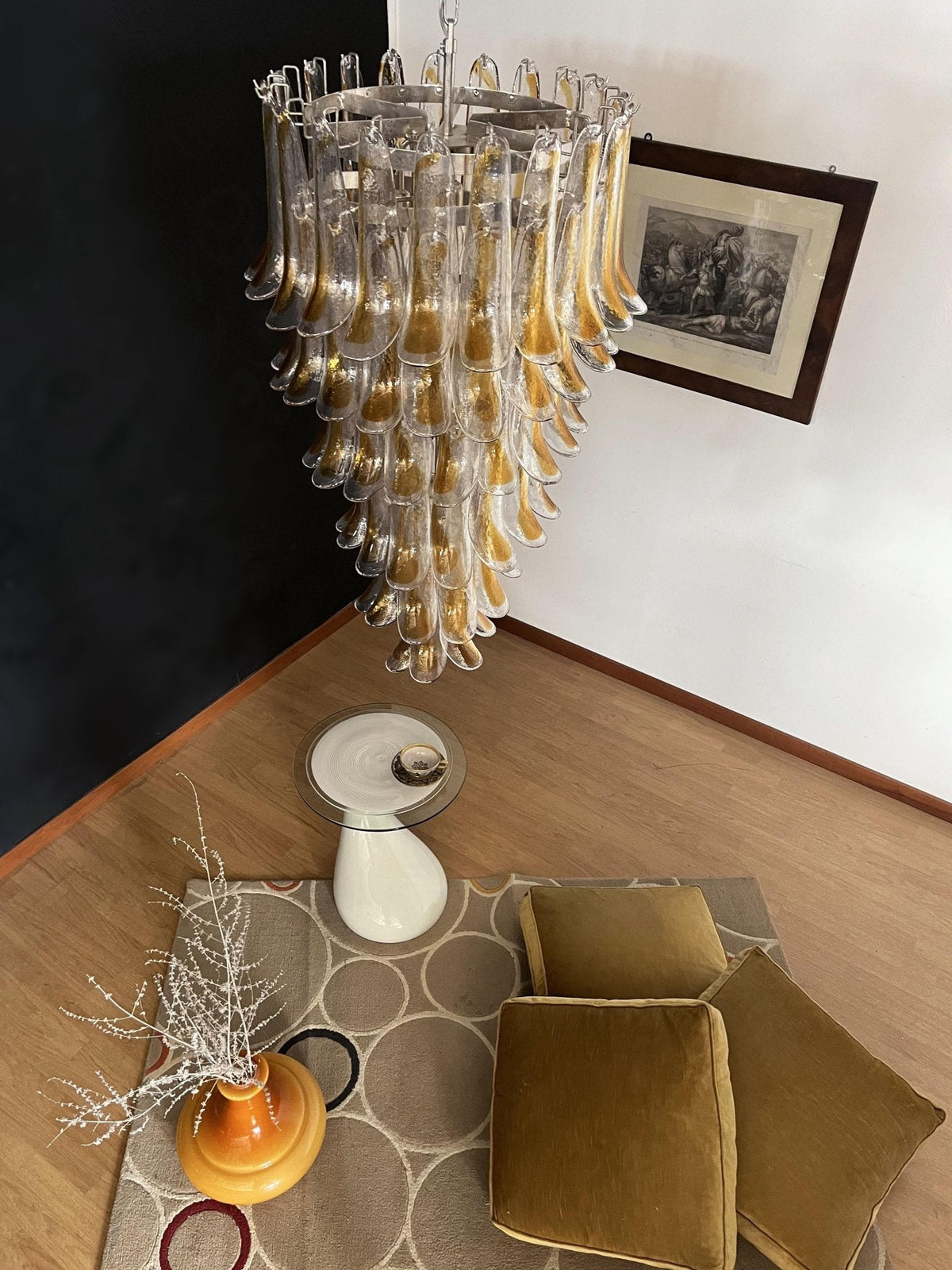 Eirinira Chandelier Gold Murano Glass Petals Layered Cascading