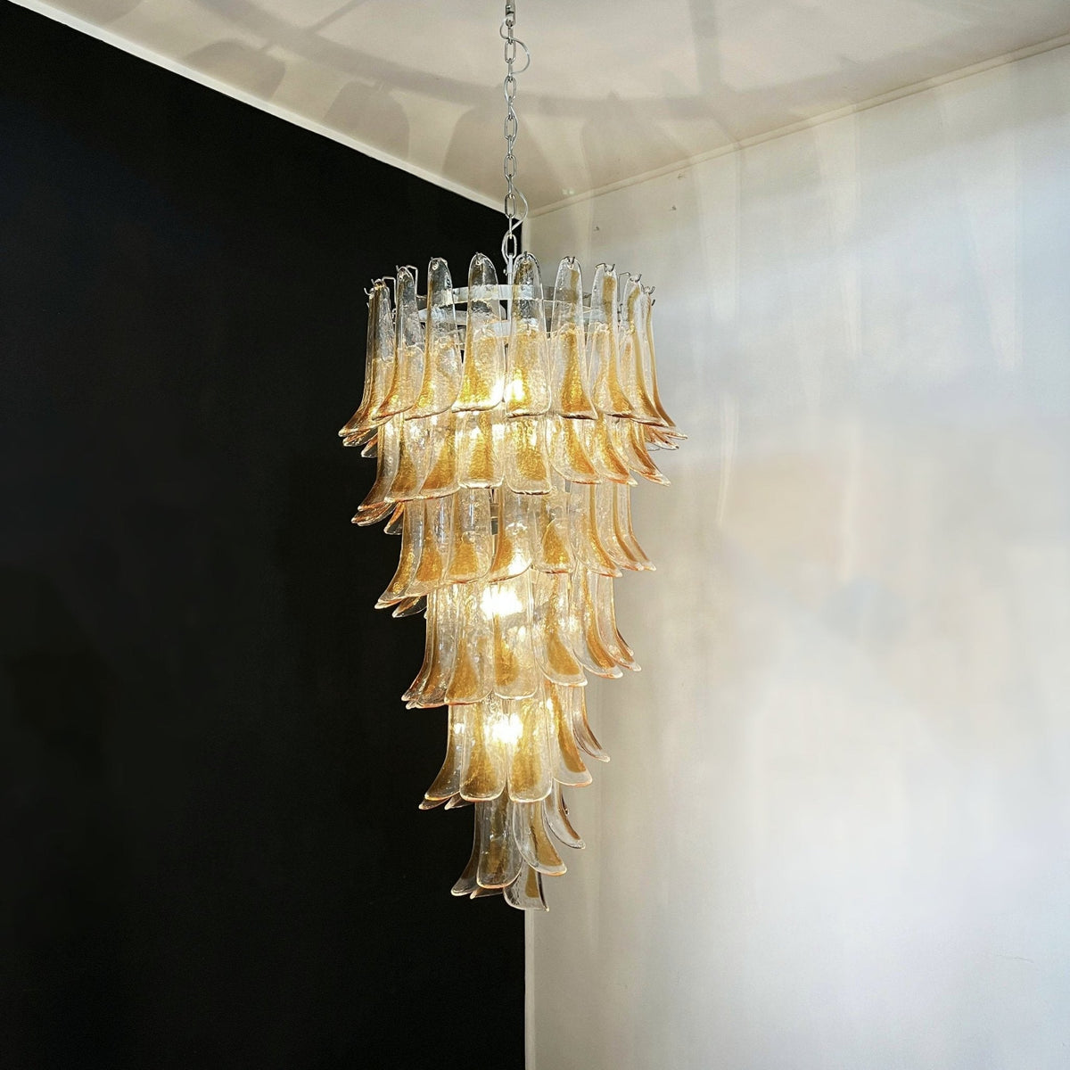 Eirinira Chandelier Gold Murano Glass Petals Layered Cascading