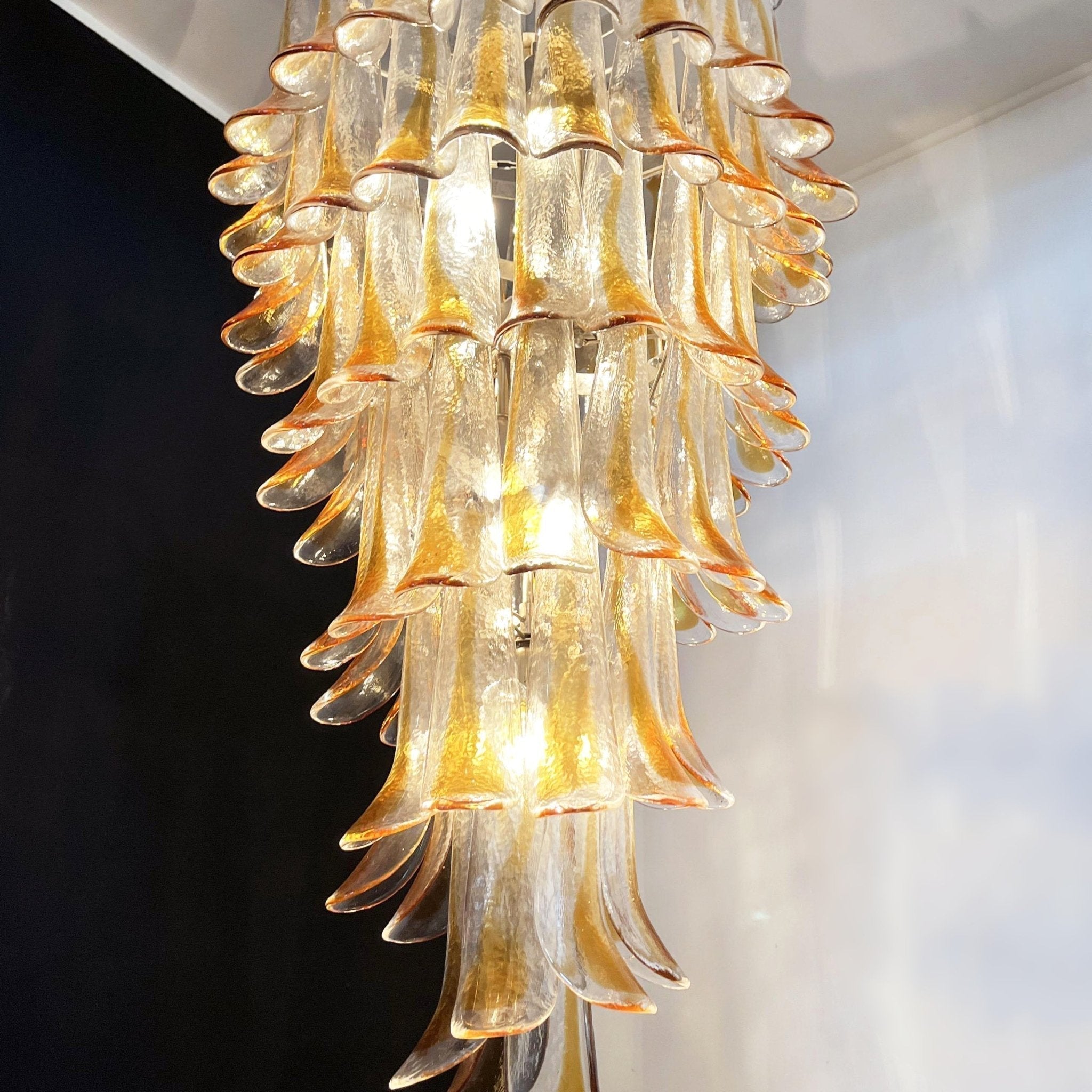 Eirinira Chandelier Gold Murano Glass Petals Layered Cascading