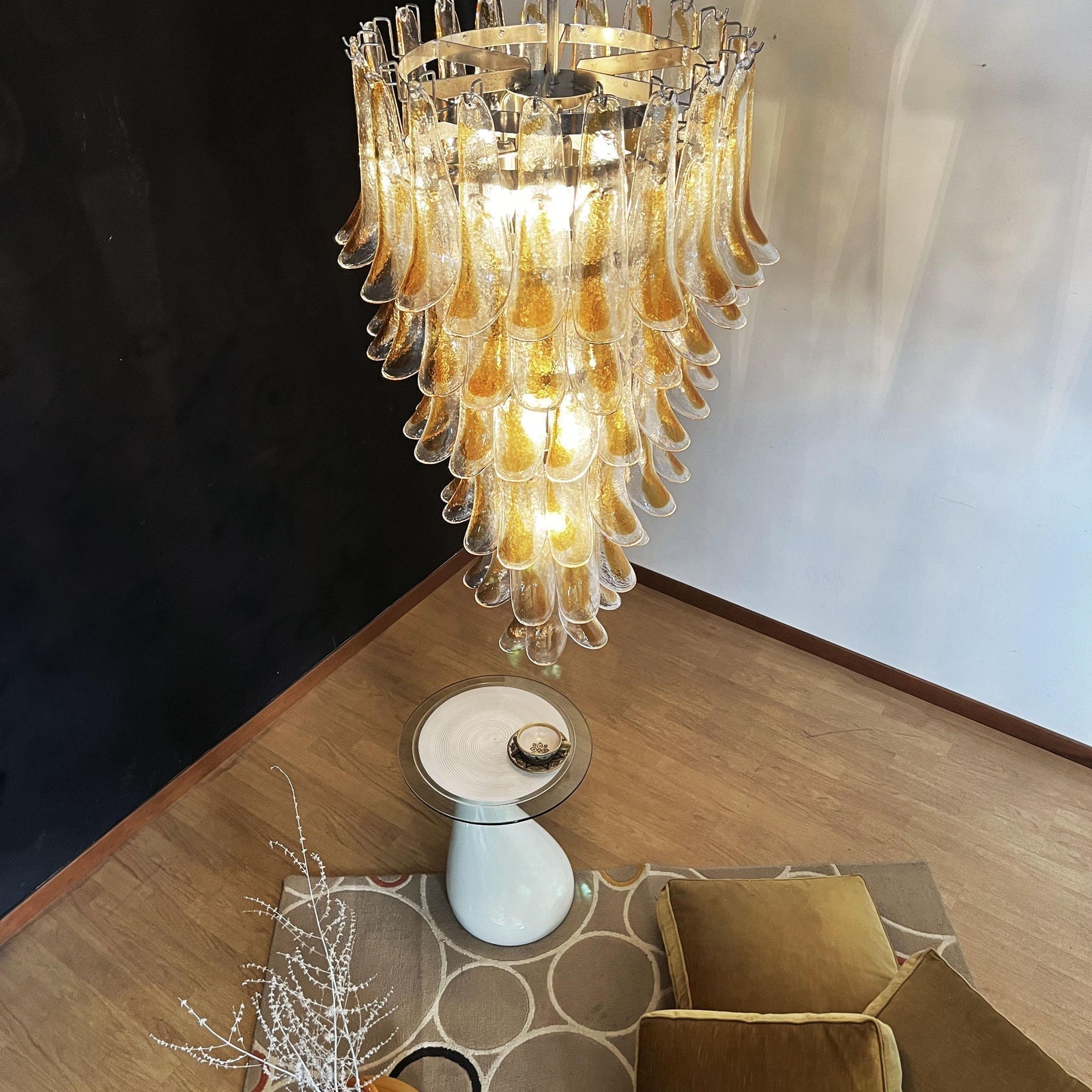 Eirinira Chandelier Gold Murano Glass Petals Layered Cascading
