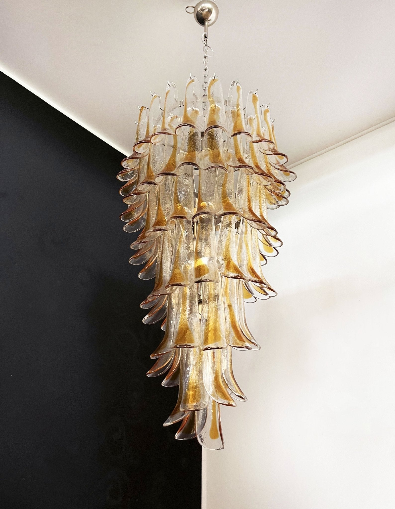 Eirinira Chandelier Gold Murano Glass Petals Layered Cascading
