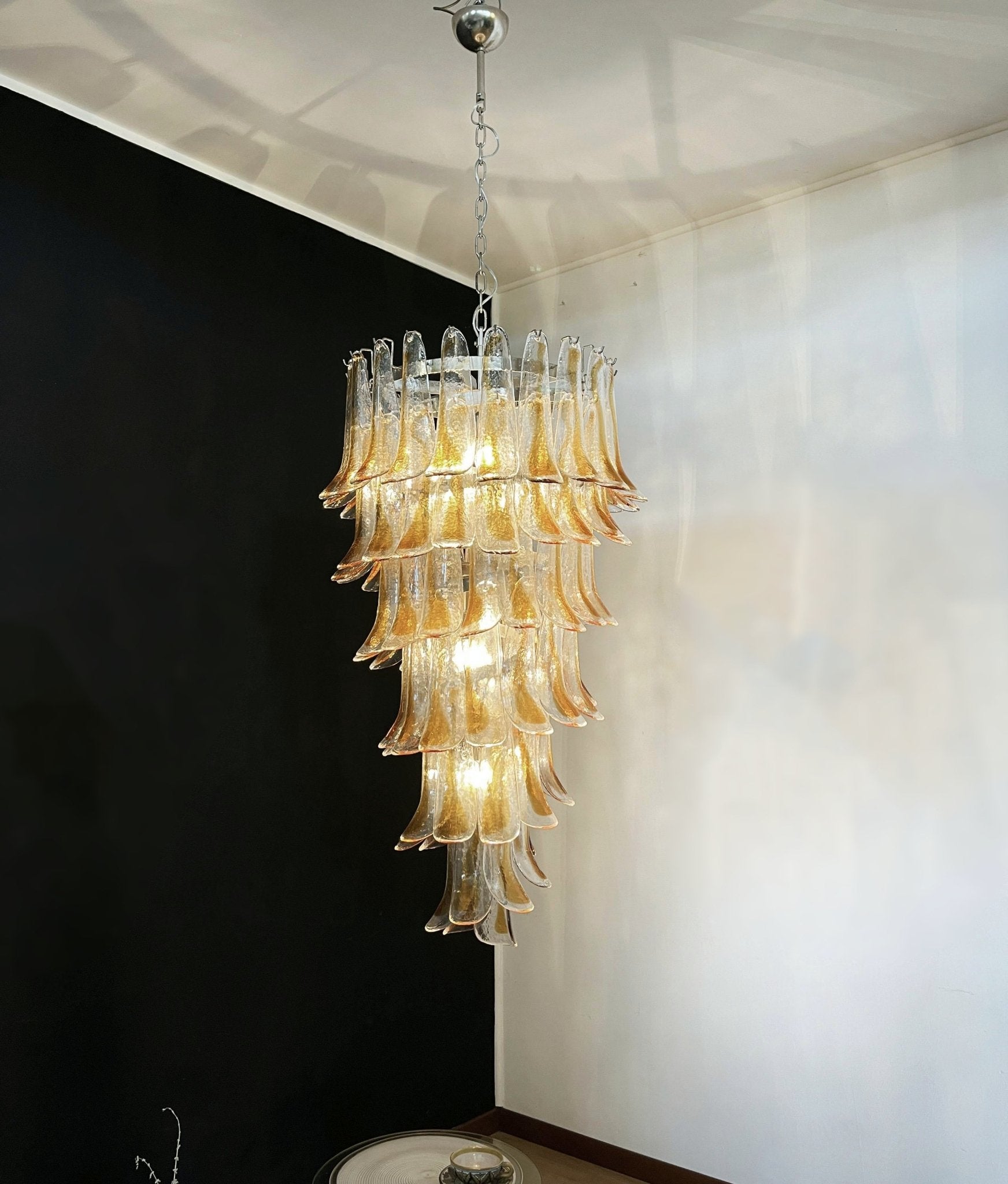 Eirinira Chandelier Gold Murano Glass Petals Layered Cascading
