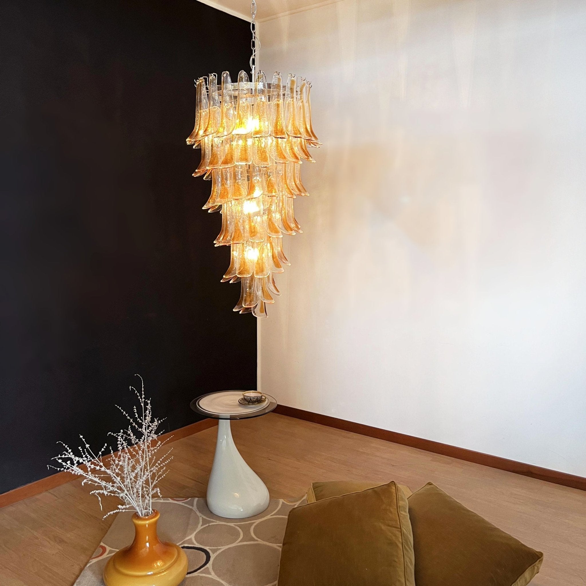 Eirinira Chandelier Gold Murano Glass Petals Layered Cascading