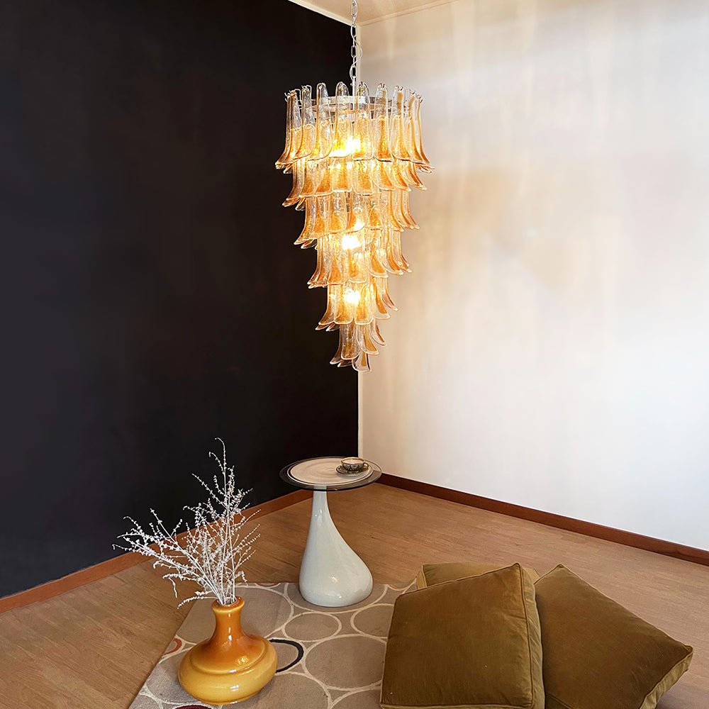 Eirinira Chandelier Gold Murano Glass Petals Layered Cascading