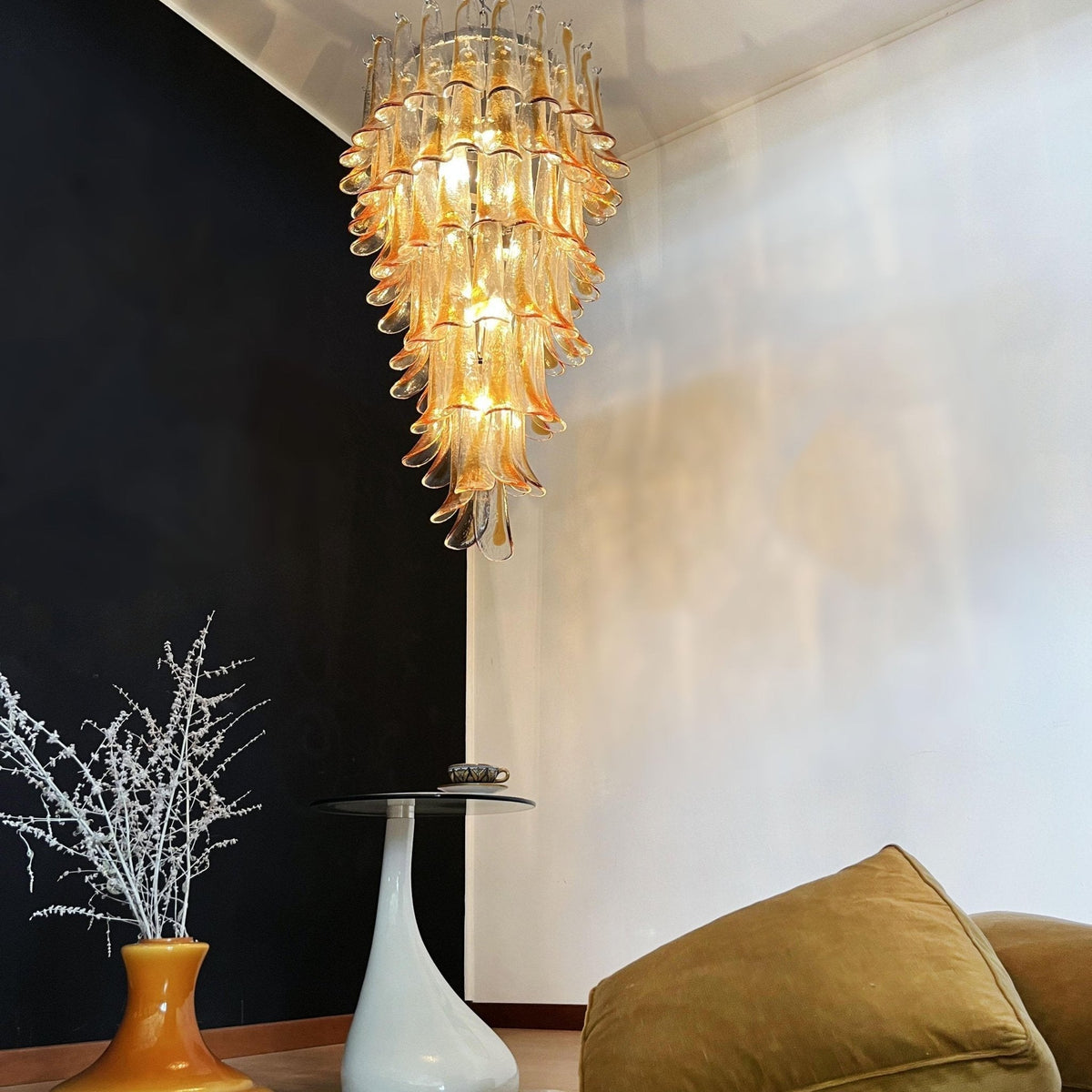 Eirinira Chandelier Gold Murano Glass Petals Layered Cascading