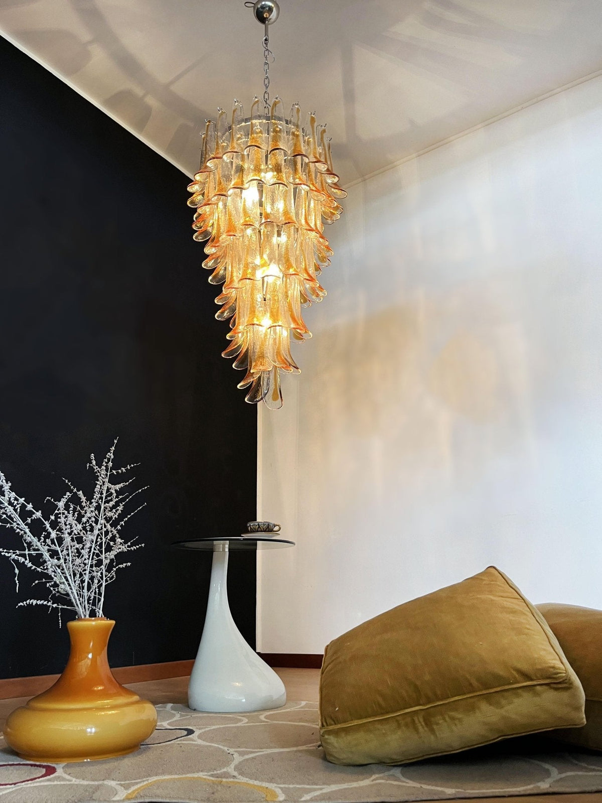 Eirinira Chandelier Gold Murano Glass Petals Layered Cascading