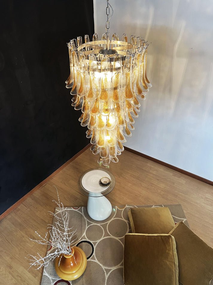 Eirinira Chandelier Gold Murano Glass Petals Layered Cascading