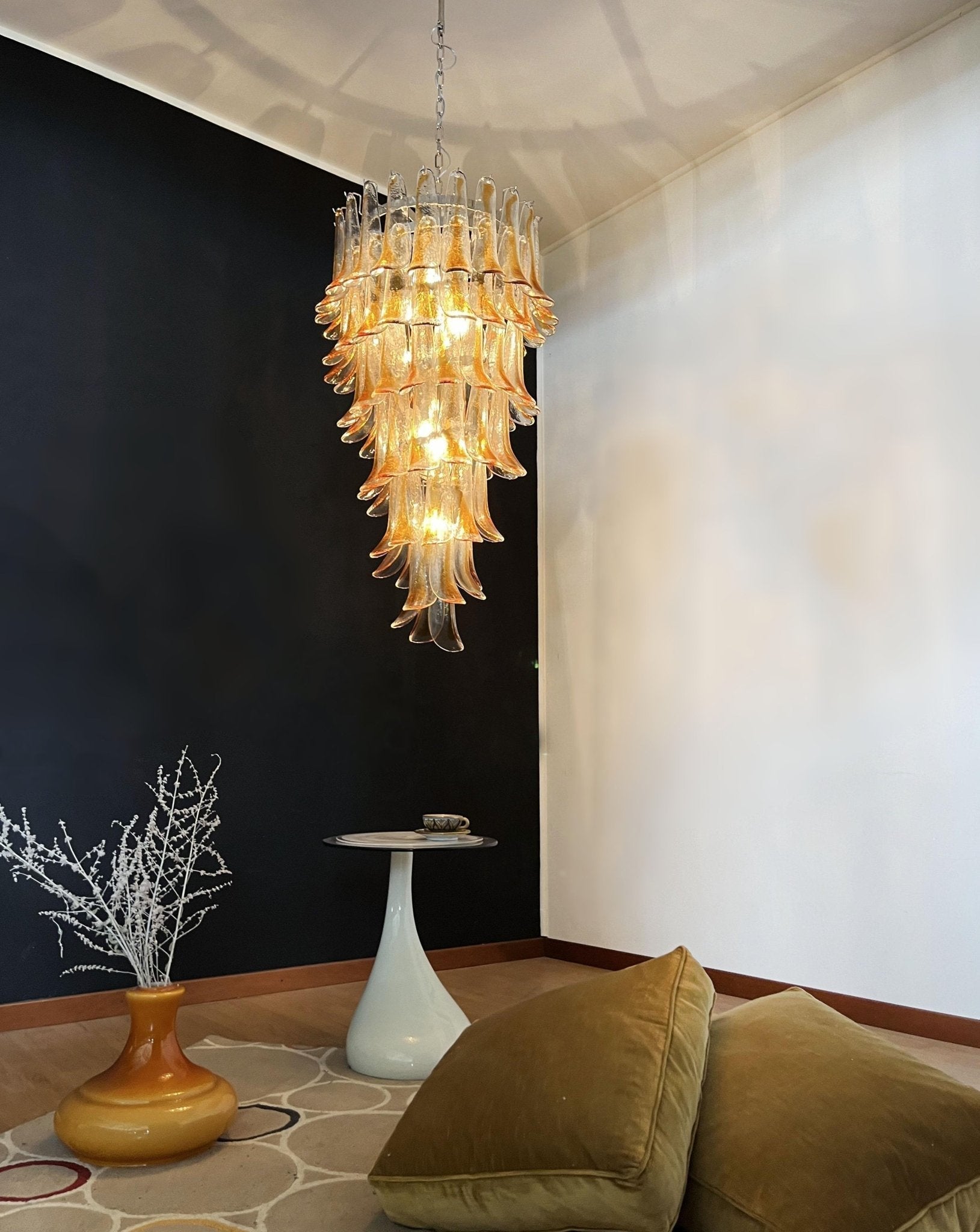 Eirinira Chandelier Gold Murano Glass Petals Layered Cascading