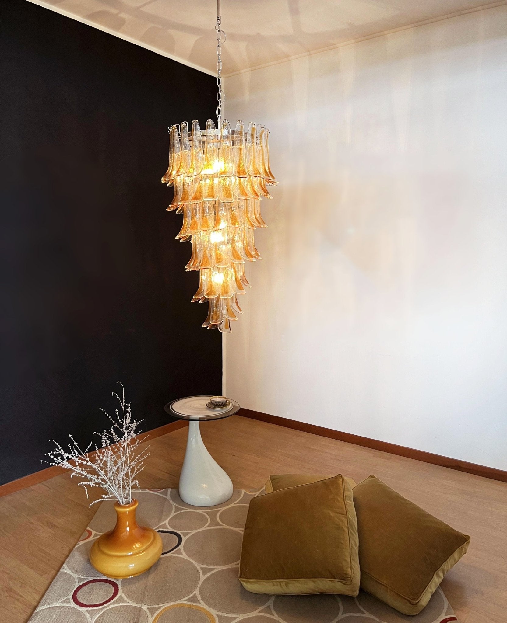 Eirinira Chandelier Gold Murano Glass Petals Layered Cascading