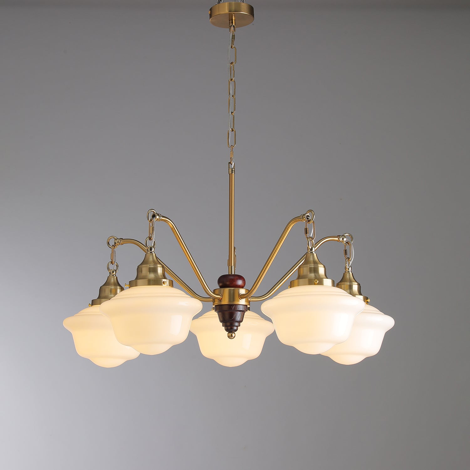 Syloira Chandelier Brass Wood Frosted Glass Classic
