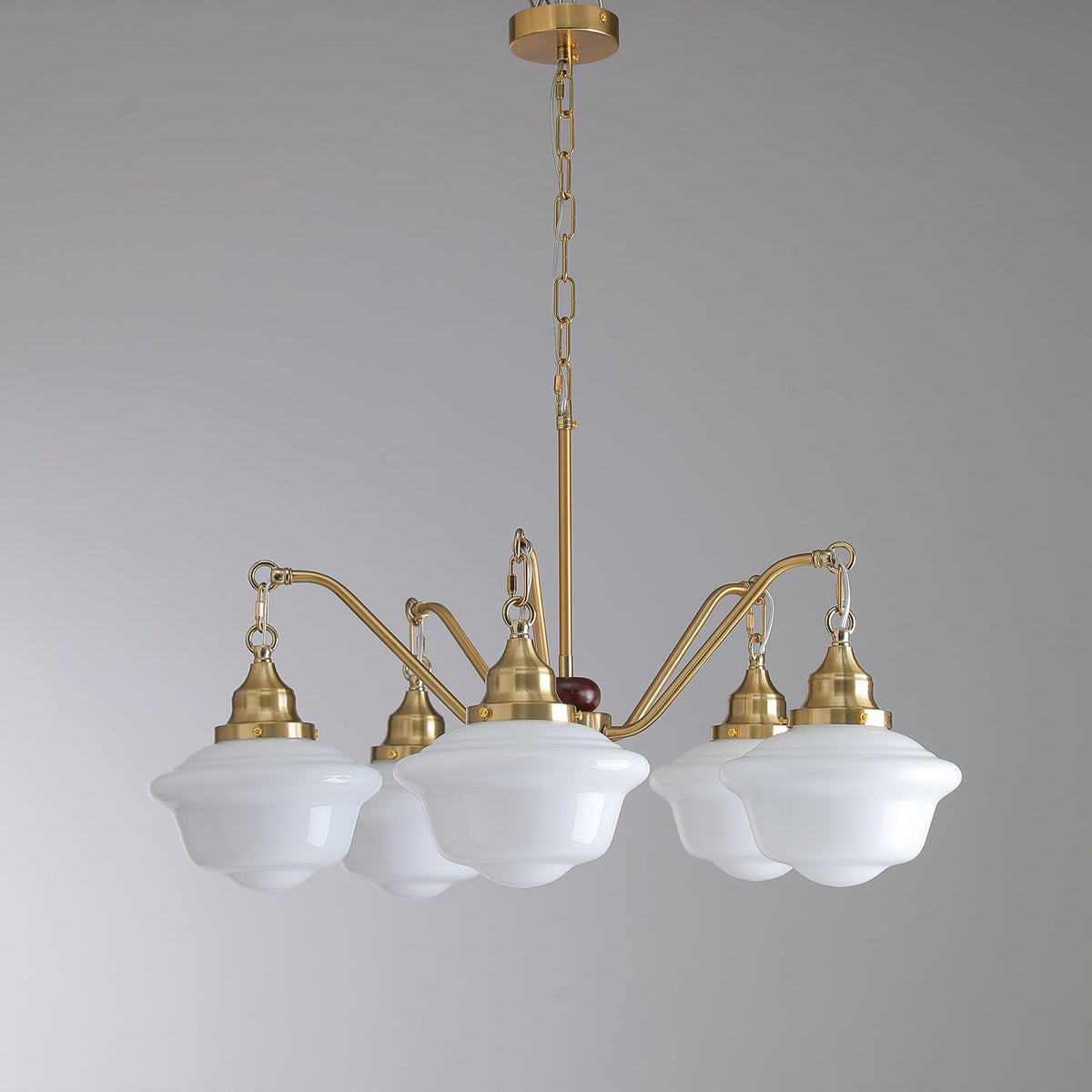 Syloira Chandelier Brass Wood Frosted Glass Classic