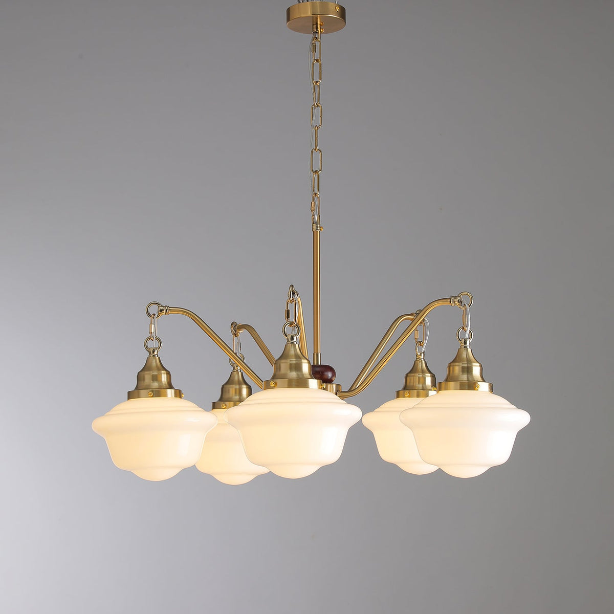 Syloira Chandelier Brass Wood Frosted Glass Classic