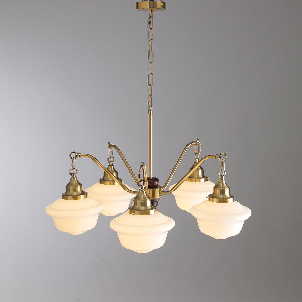Syloira Chandelier Brass Wood Frosted Glass Classic