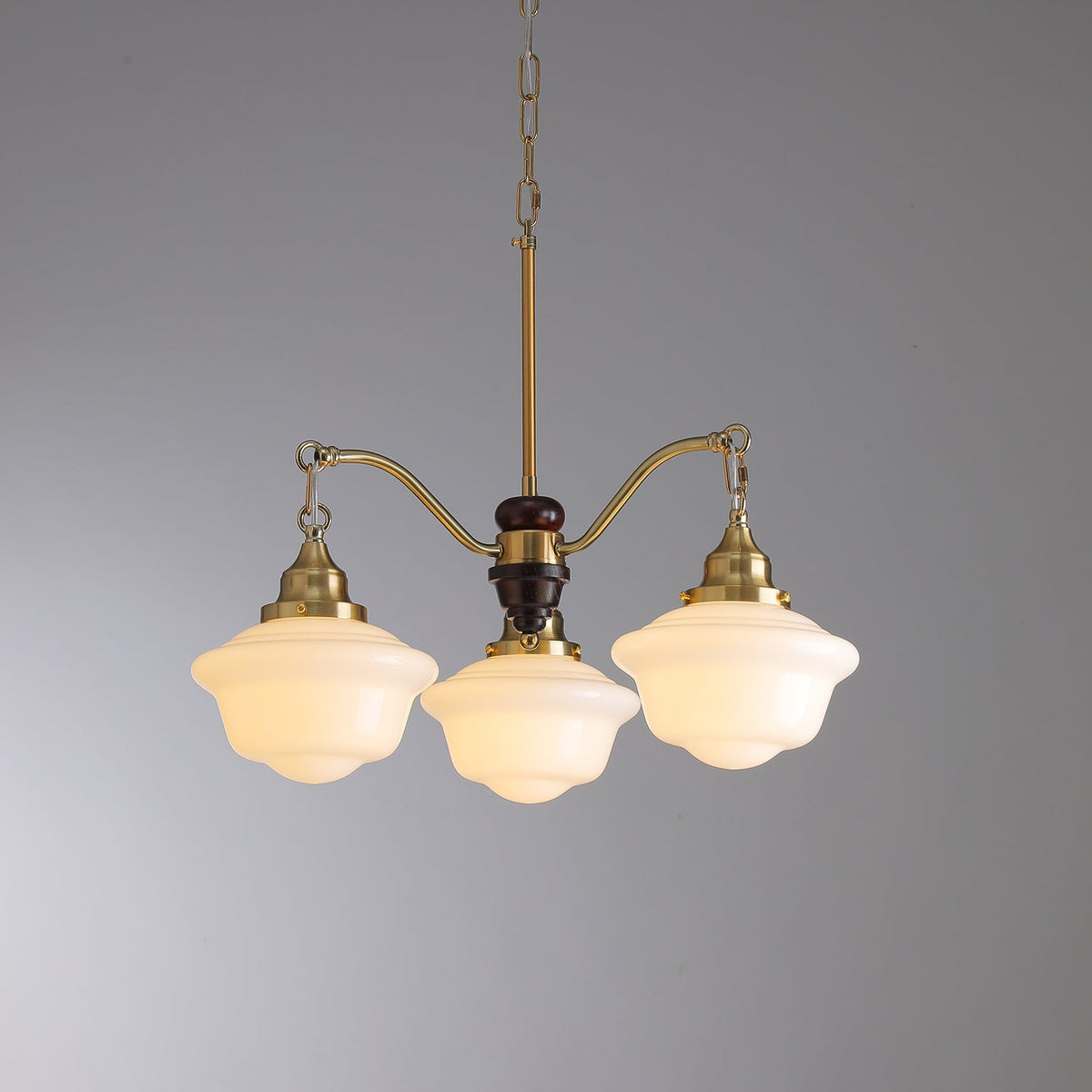 Syloira Chandelier Brass Wood Frosted Glass Classic
