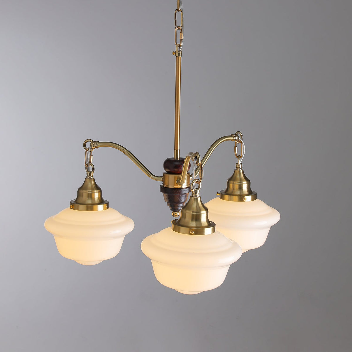 Syloira Chandelier Brass Wood Frosted Glass Classic