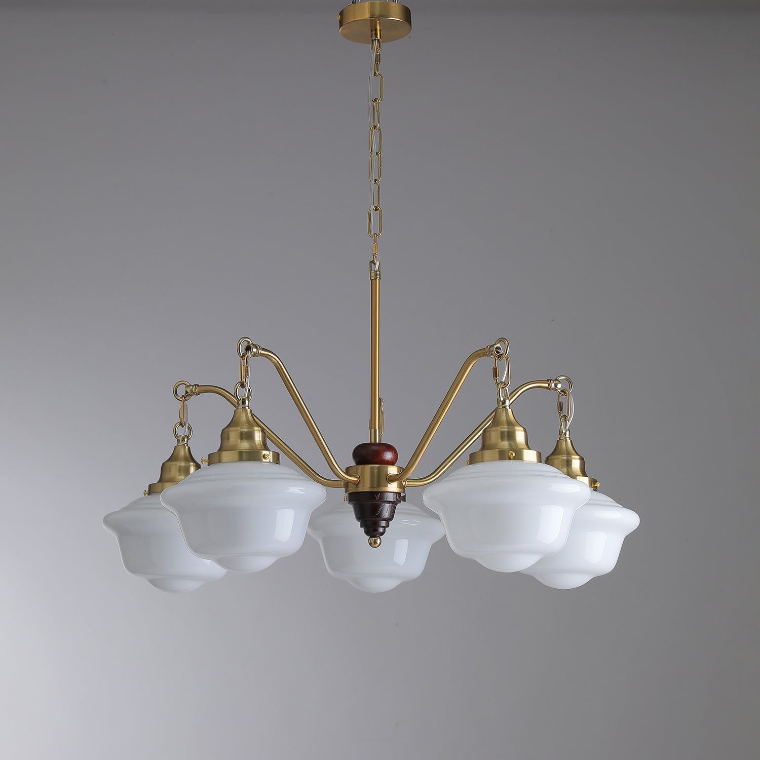 Syloira Chandelier Brass Wood Frosted Glass Classic
