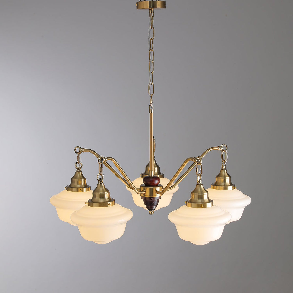 Syloira Chandelier Brass Wood Frosted Glass Classic