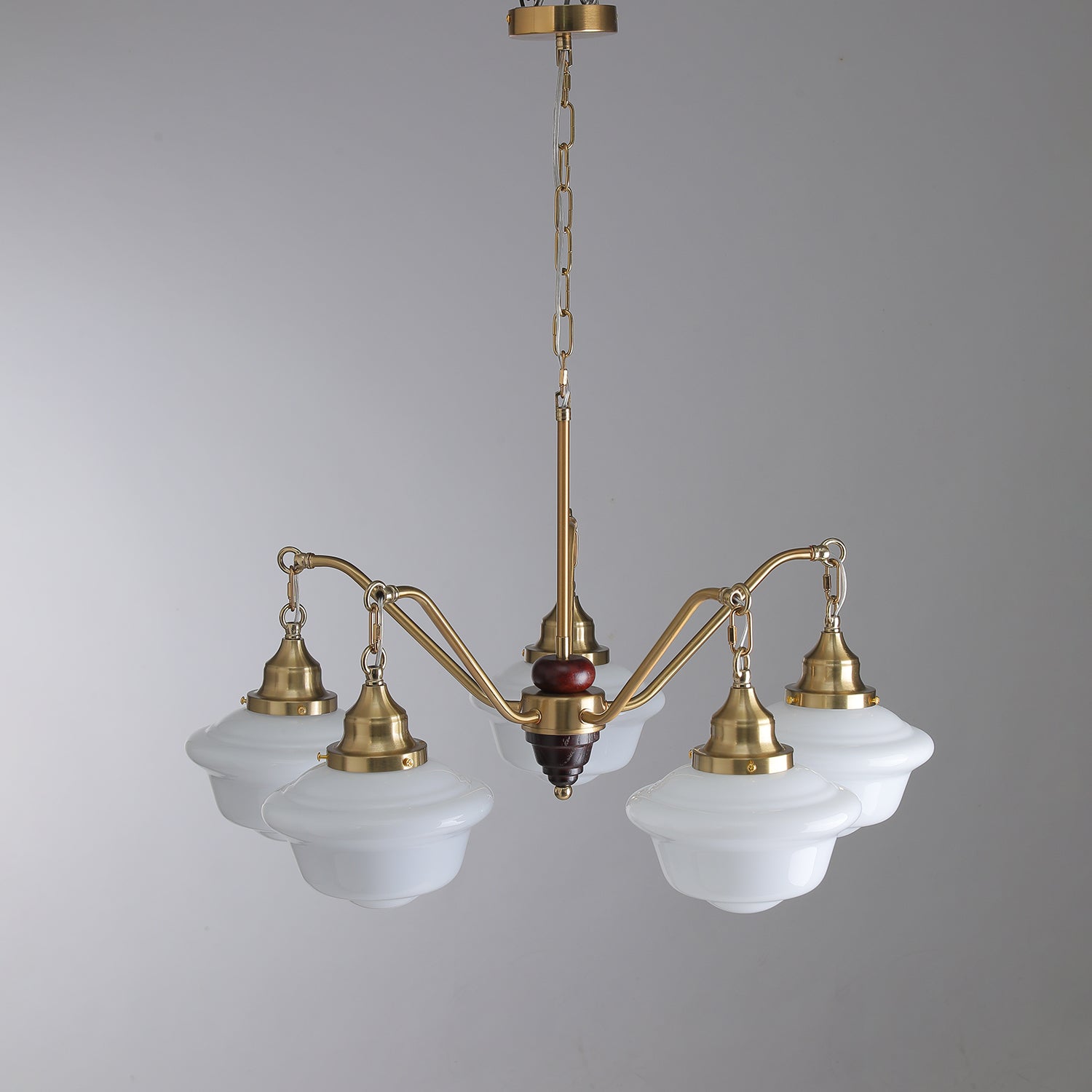 Syloira Chandelier Brass Wood Frosted Glass Classic