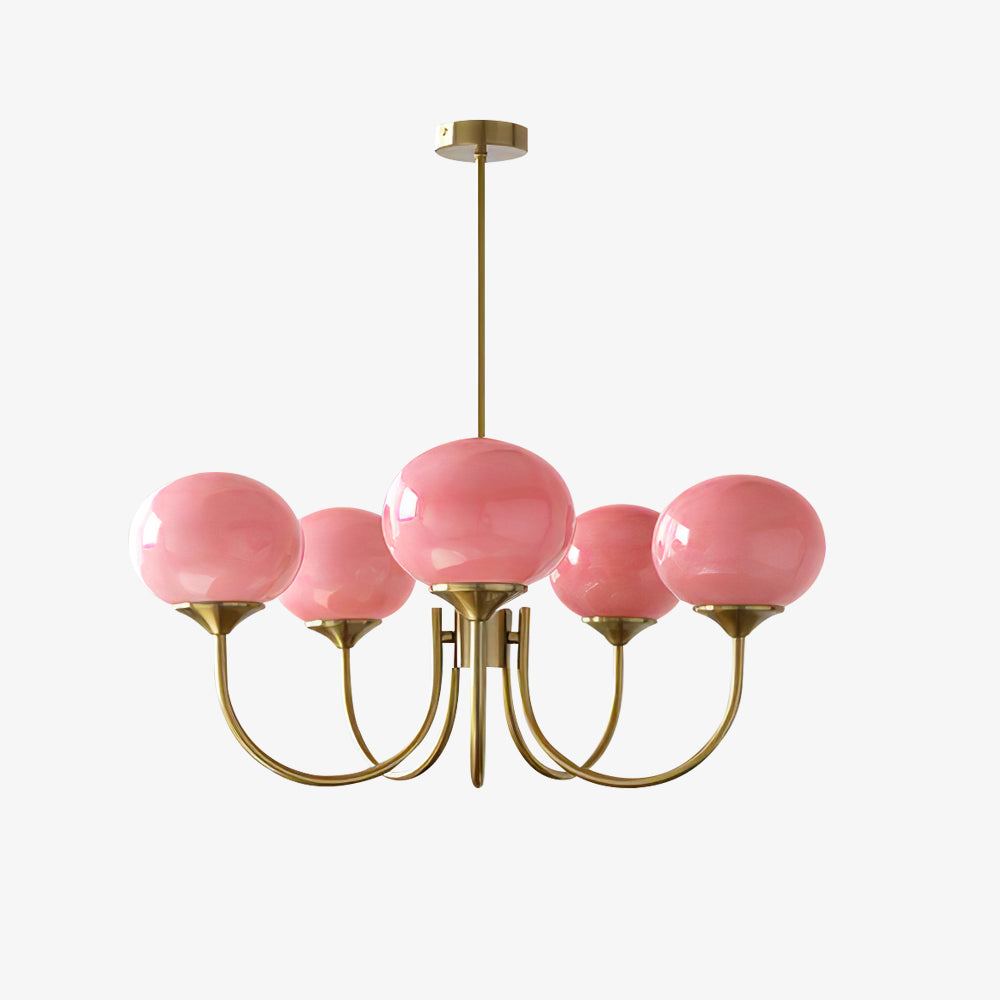Lustra Chandelier Pink Glass Globe Gold - Neutral Decor