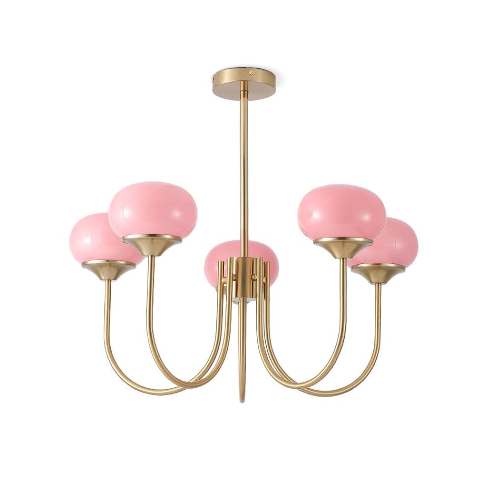 Lustra Chandelier Pink Glass Globe Gold - Neutral Decor