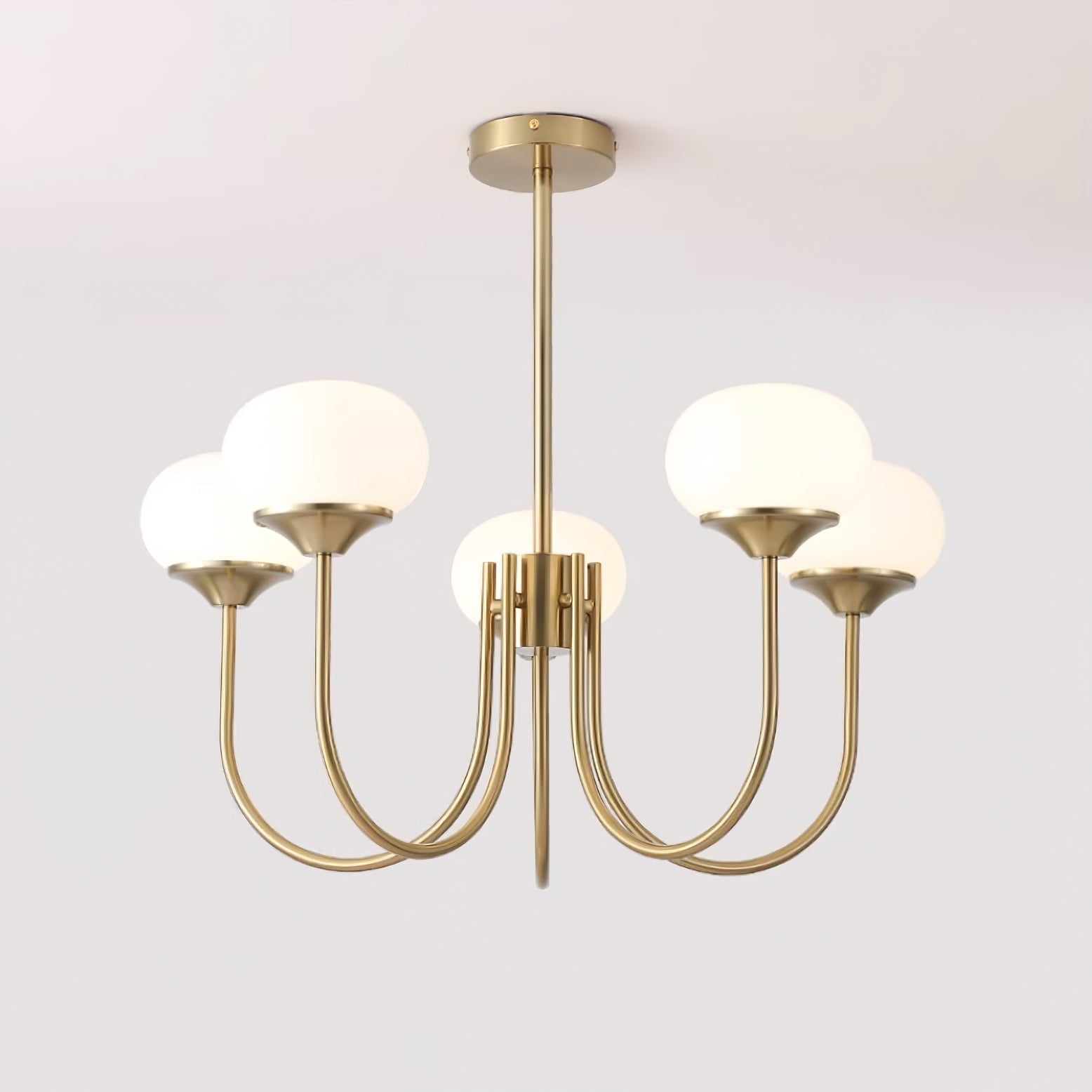 Lustra Chandelier Pink Glass Globe Gold - Neutral Decor