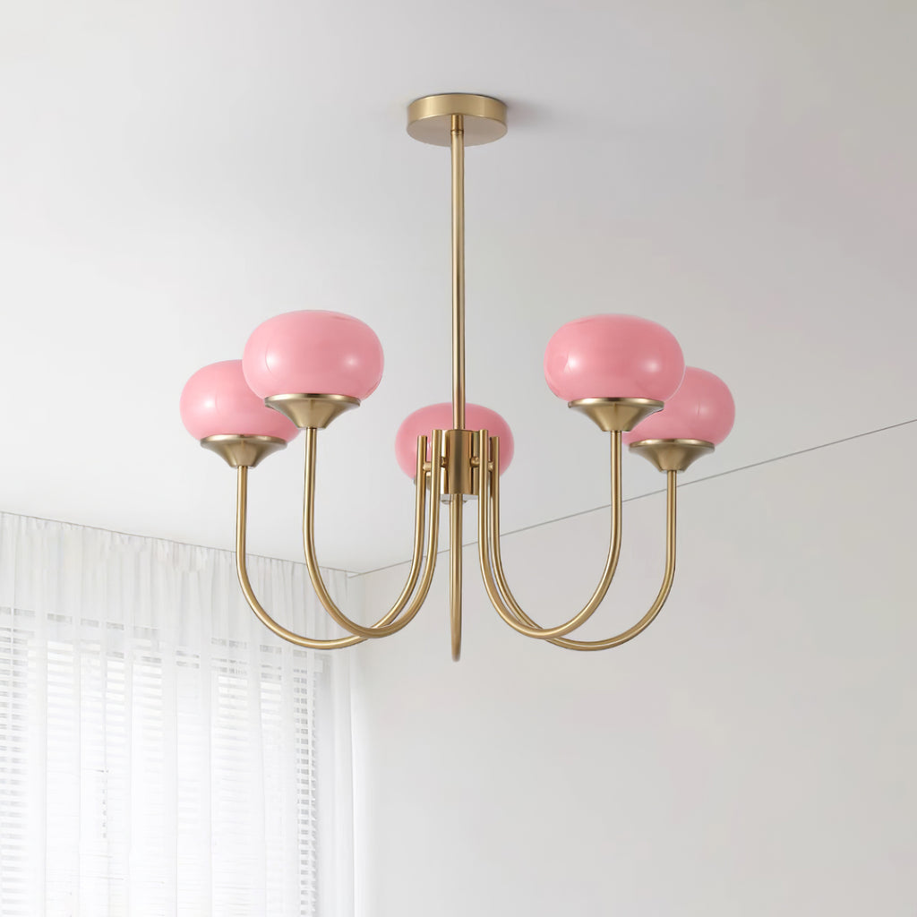 Lustra Chandelier Pink Glass Globe Gold - Neutral Decor