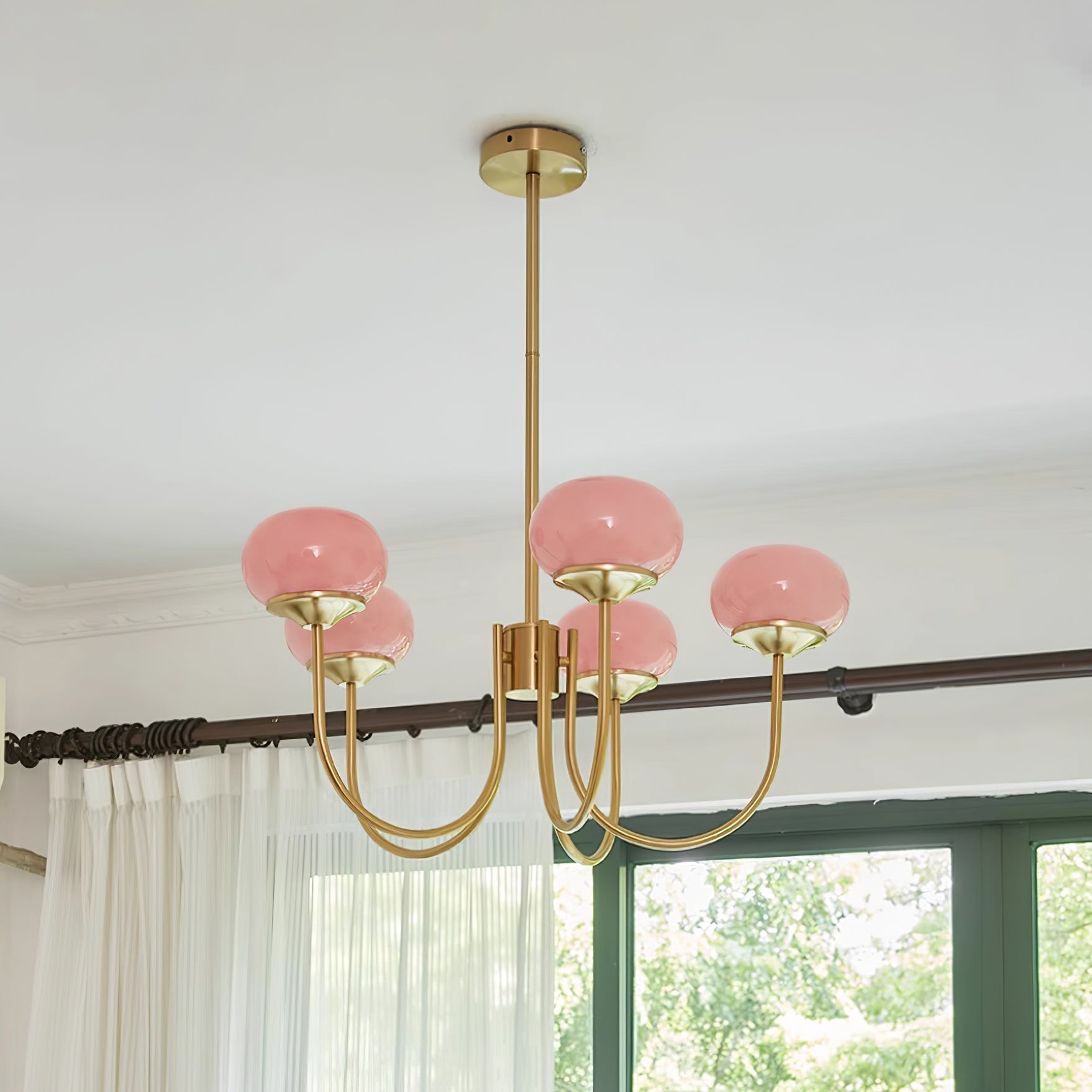 Lustra Chandelier Pink Glass Globe Gold - Neutral Decor