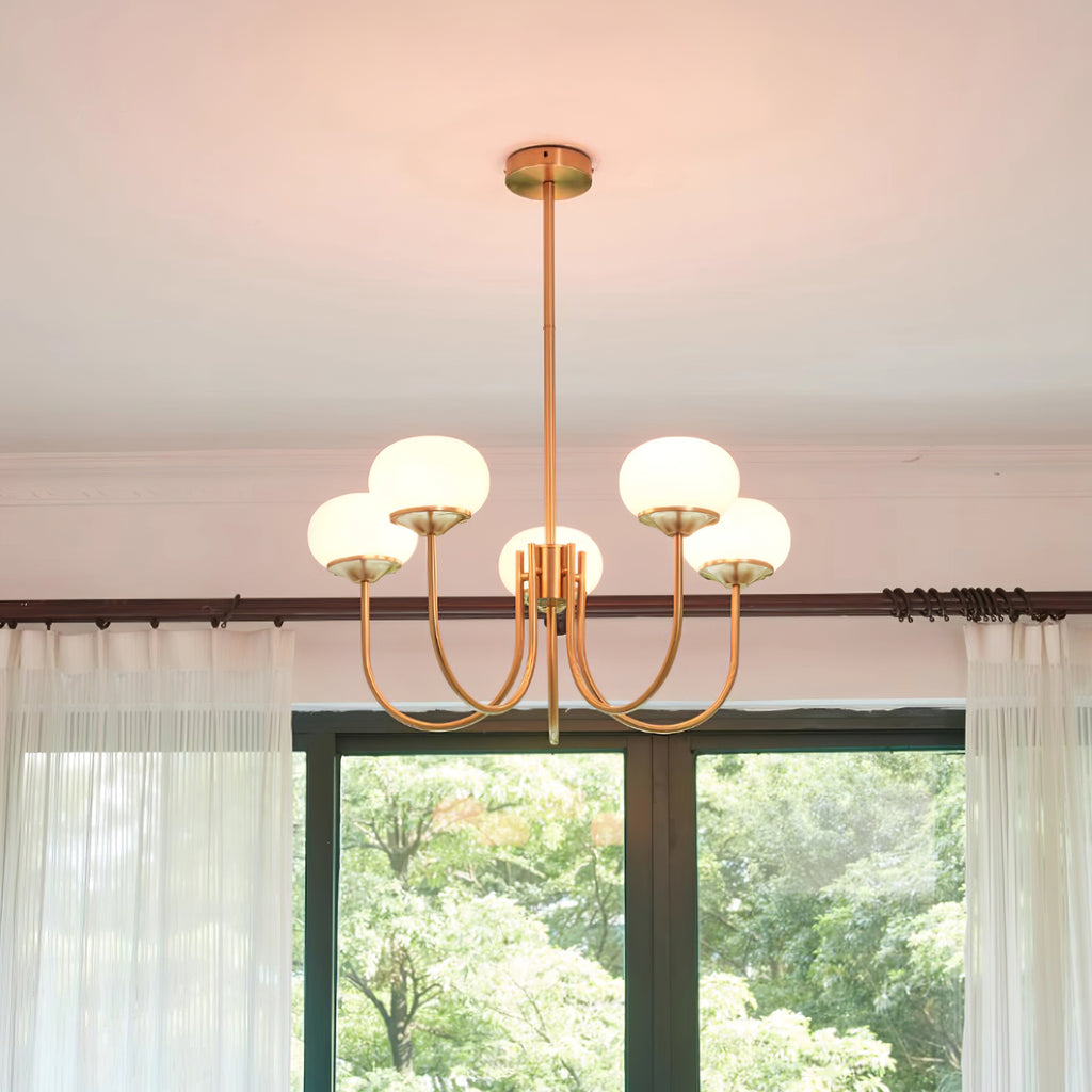 Lustra Chandelier Pink Glass Globe Gold - Neutral Decor
