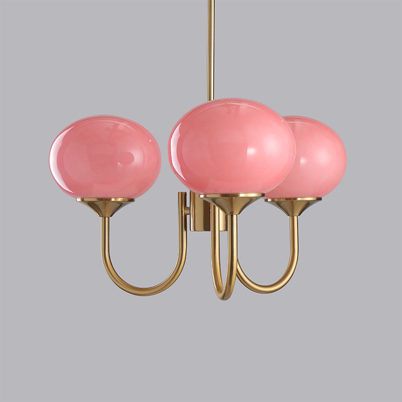 Lustra Chandelier Pink Glass Globe Gold - Neutral Decor