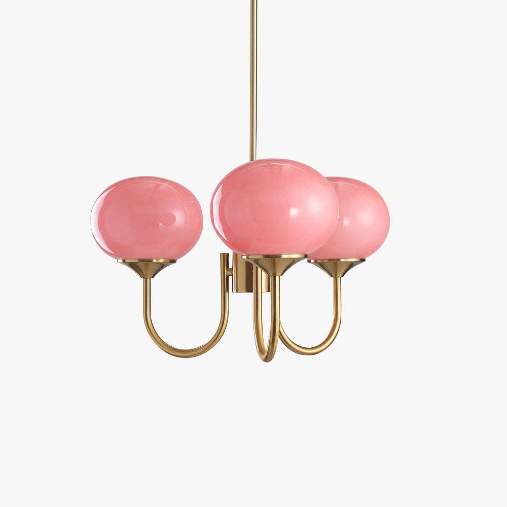 Lustra Chandelier Pink Glass Globe Gold - Neutral Decor