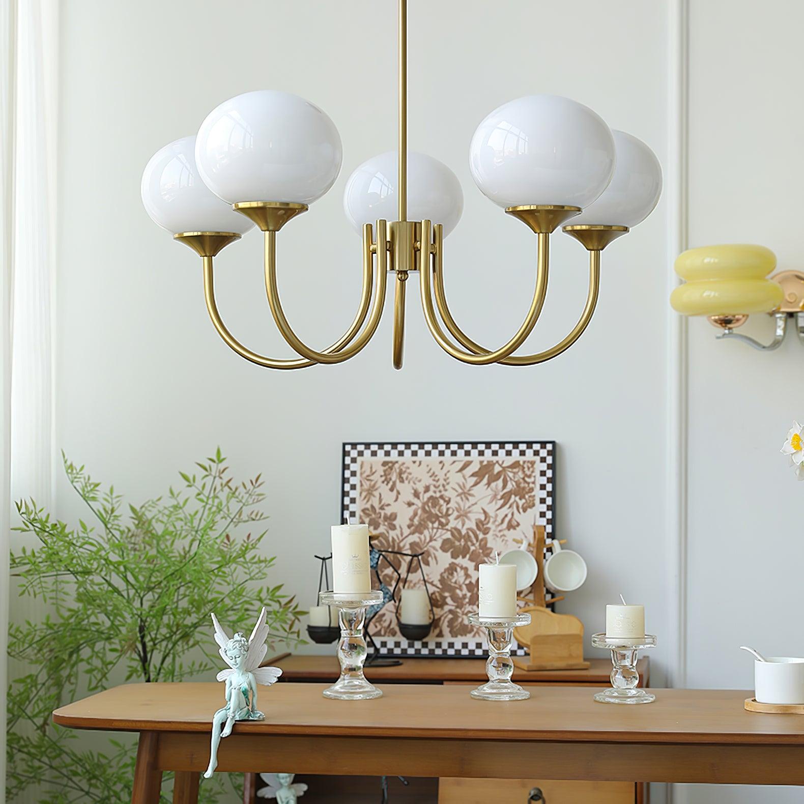 Lustra Chandelier Pink Glass Globe Gold - Neutral Decor