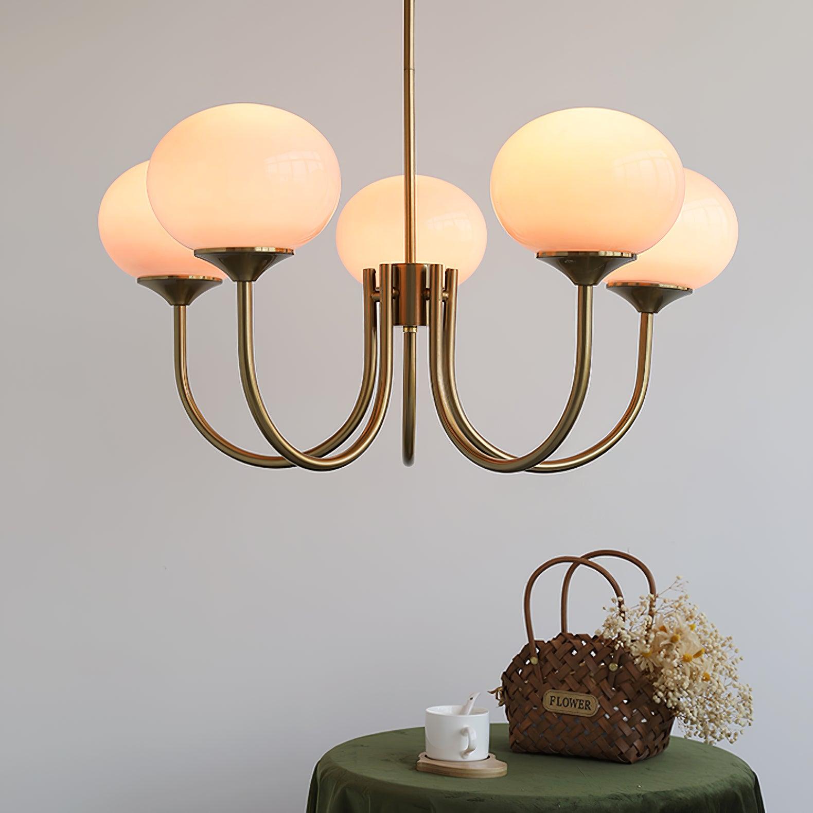 Lustra Chandelier Pink Glass Globe Gold - Neutral Decor