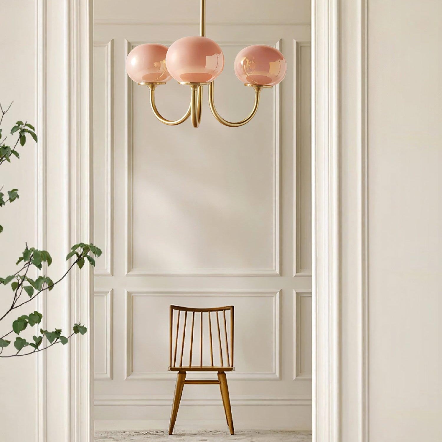 Lustra Chandelier Pink Glass Globe Gold - Neutral Decor