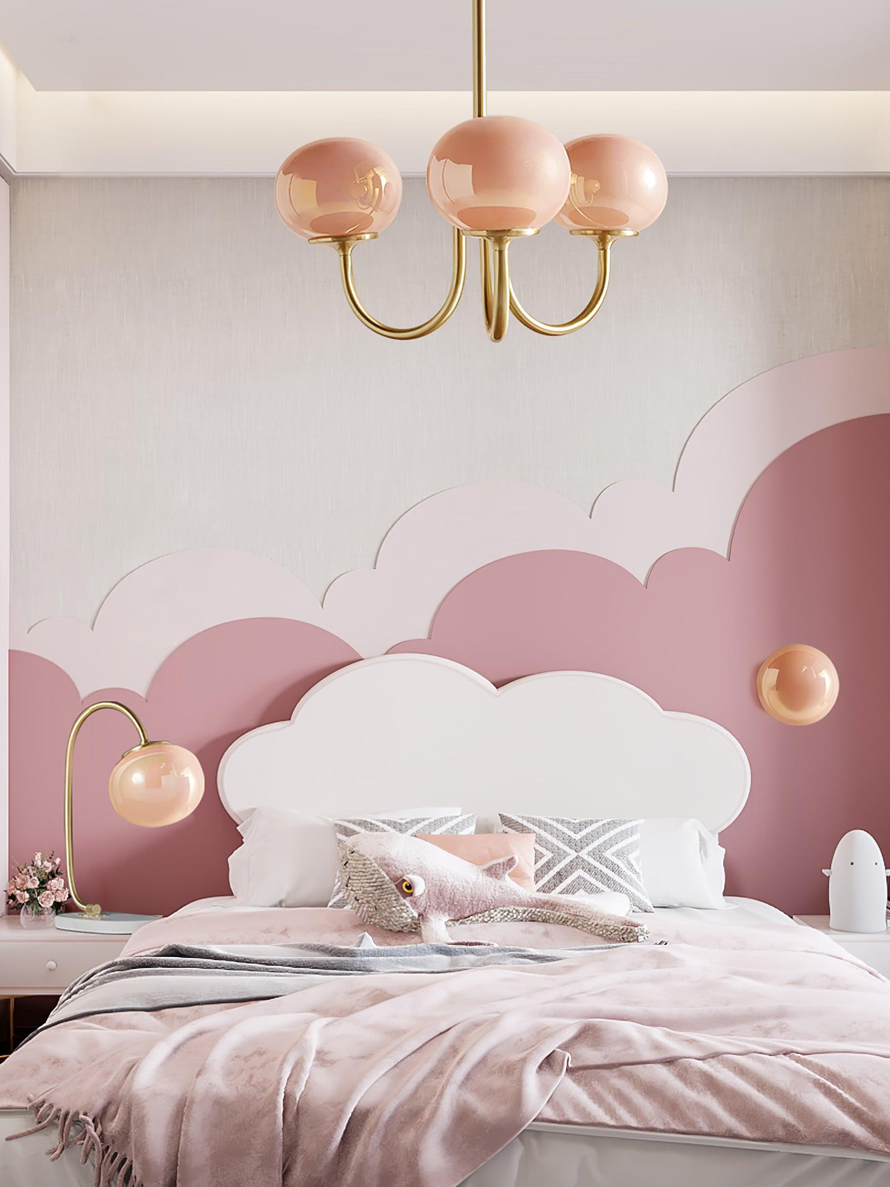 Lustra Chandelier Pink Glass Globe Gold - Neutral Decor