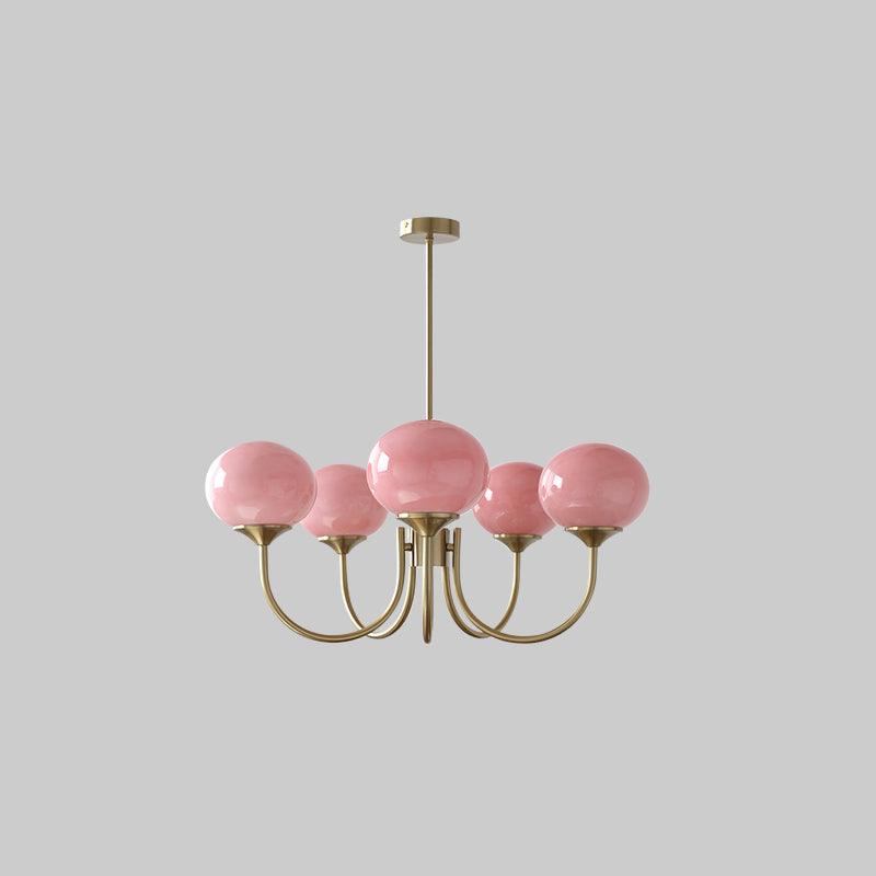 Lustra Chandelier Pink Glass Globe Gold - Neutral Decor