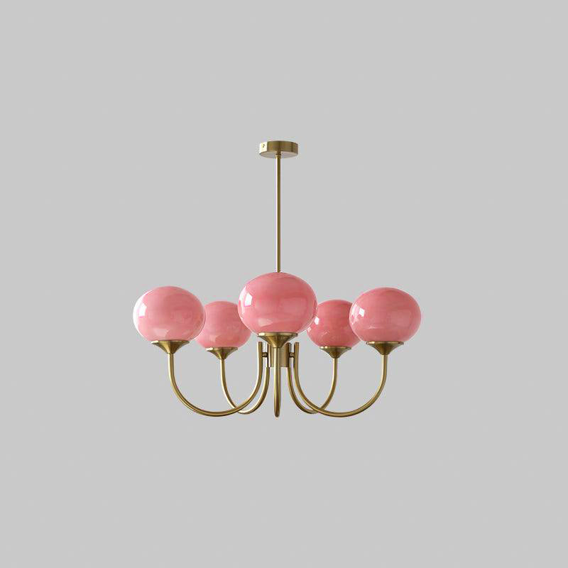 Lustra Chandelier Pink Glass Globe Gold - Neutral Decor