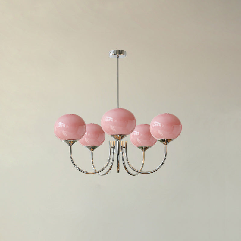Lustra Chandelier Pink Glass Globe Gold - Neutral Decor